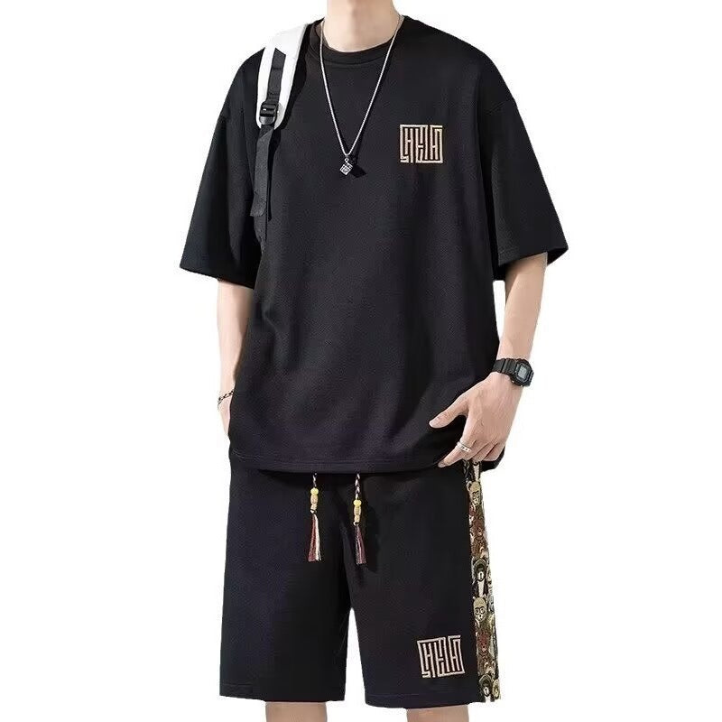 Waffle Embroidery Summer Loose All-match Short Sleeve Two-piece Set - SD & CO.