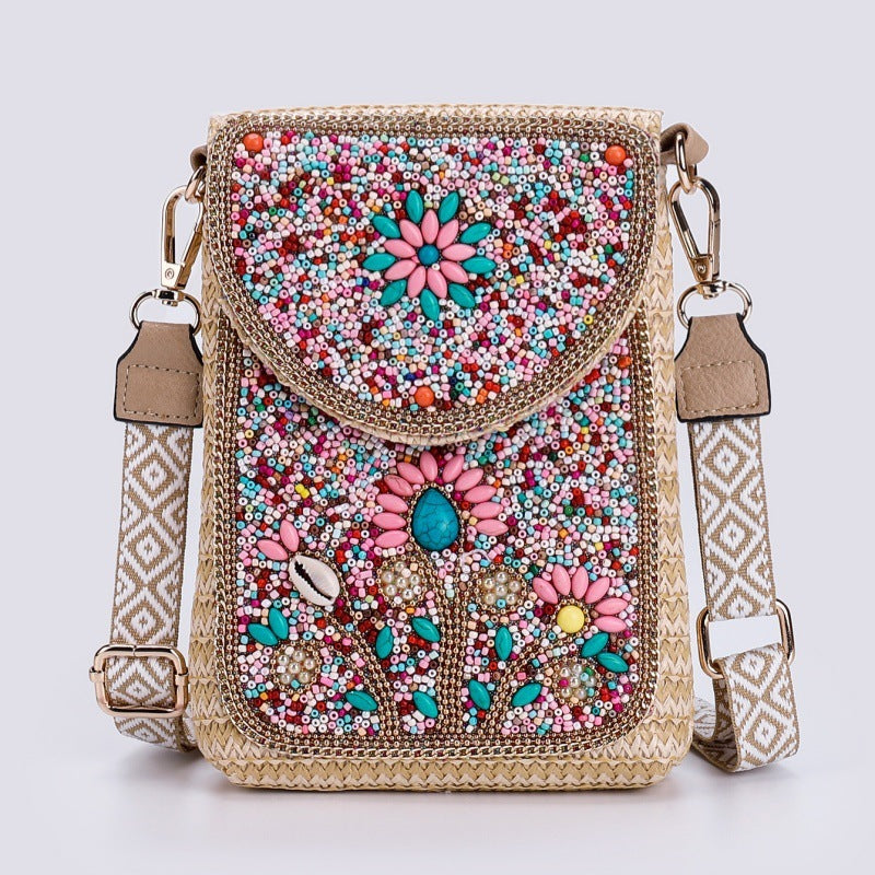 Rice Bead Bag Woven Women's Shoulder