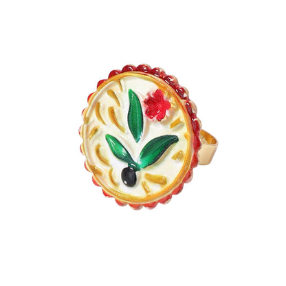 Alloy Printed Flower Heart Open Women's Ring