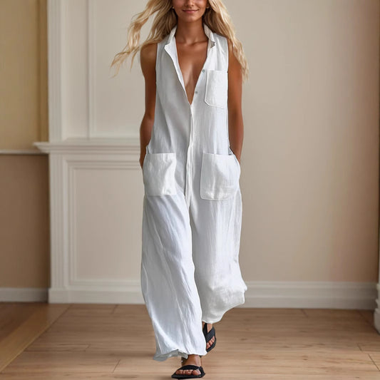 Fashion Loose Sleeveless Single-breasted Wide-leg Pants