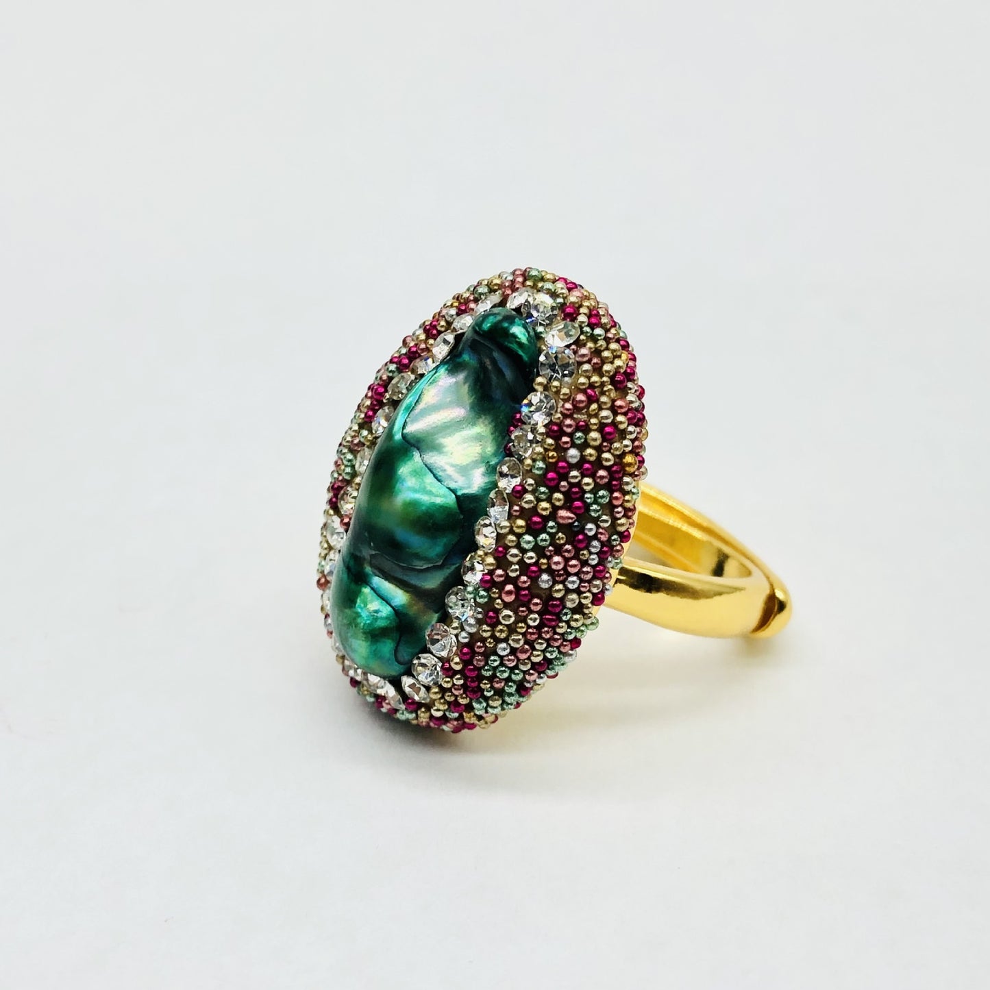 Pearl Ring Hand Inlaid With Color