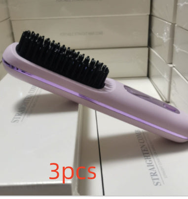 2 In 1 Straight Hair Comb Wireless Hair Straightener Brush Hair Fast Heating Portable Hot Curler USB Charging - SD & CO.