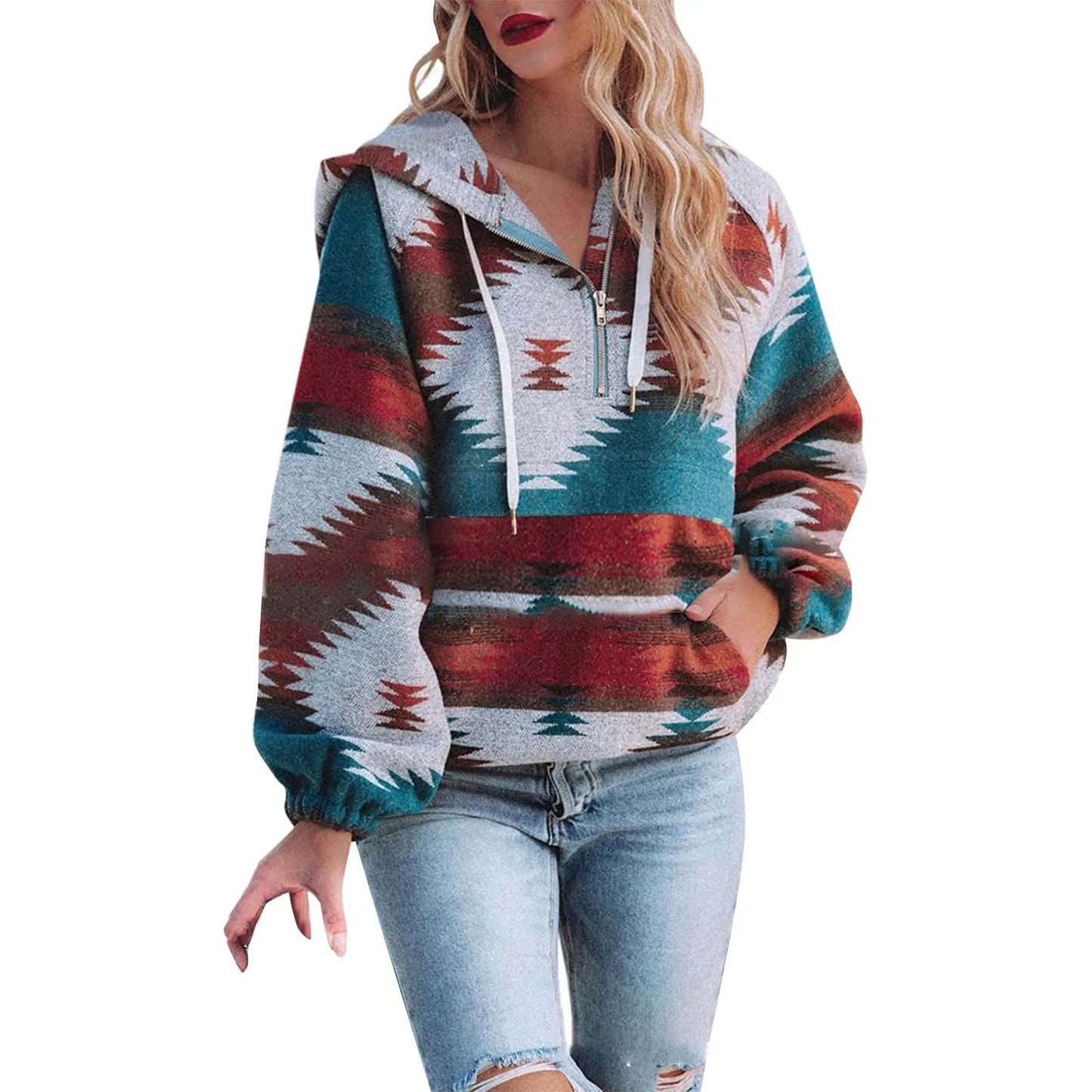 Women's Retro Fashion Half-Zip Long Sleeve Sweatshirt