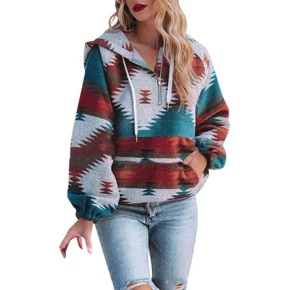 Women's Retro Fashion Half-Zip Long Sleeve Sweatshirt
