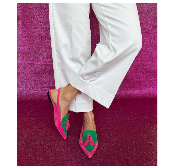 Color Matching Women's Plus Size Pointed Low Heel Slingback Sandals