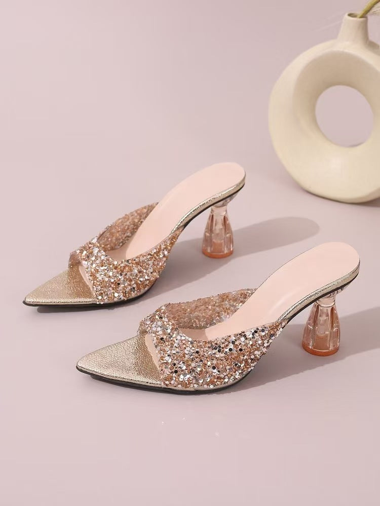 Galaxy Star Silver Rhinestone Crystal Heel Sandals