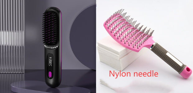 2 In 1 Straight Hair Comb Wireless Hair Straightener Brush Hair Fast Heating Portable Hot Curler USB Charging - SD & CO.