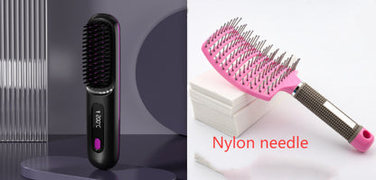 2 In 1 Straight Hair Comb Wireless Hair Straightener Brush Hair Fast Heating Portable Hot Curler USB Charging - SD & CO.
