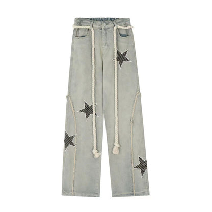 Retro Star Jeans Women's Straight Wide-leg Pants