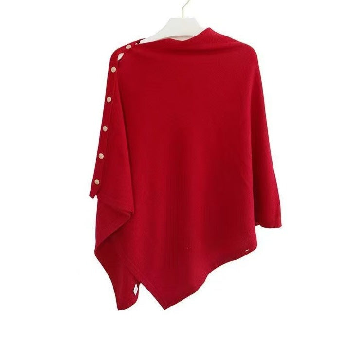 Oblique Button Loose High-end Sense Shawl Cape Knit Sweater Women