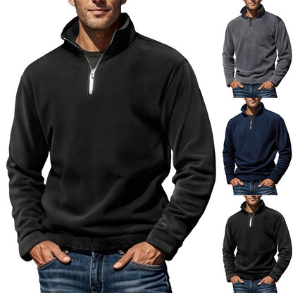 Men's Polar Fleece Top Pure Color Simple Casual Stand Collar Pullover Sweater - SD & CO.