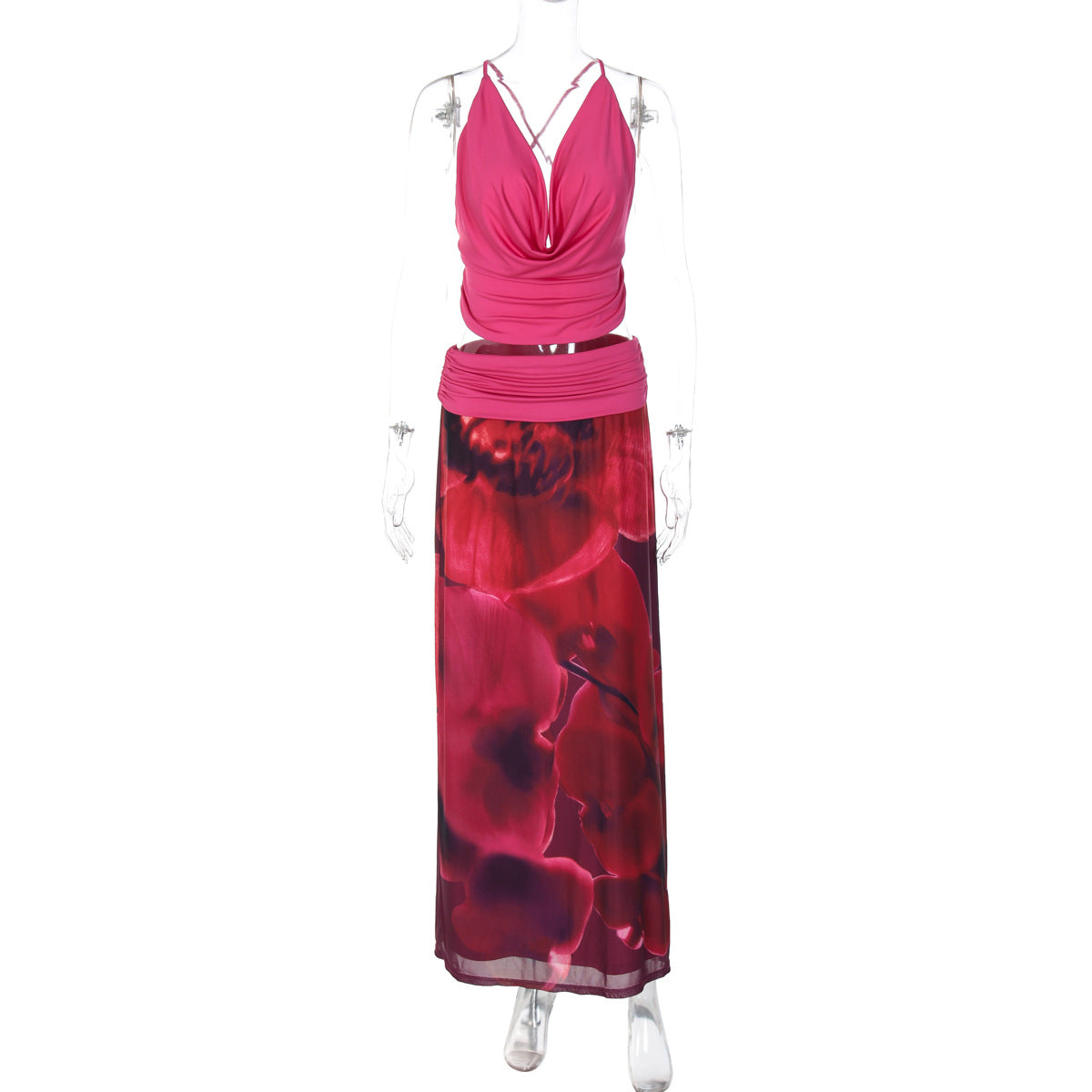 Backless Slim Fit Printed Polyester Women's Maxi Dress