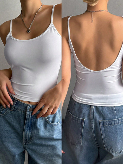 Women's Solid Color Casual Slim-Fit Backless Camisole Top