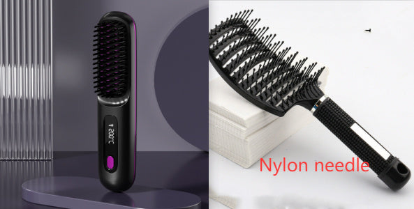 2 In 1 Straight Hair Comb Wireless Hair Straightener Brush Hair Fast Heating Portable Hot Curler USB Charging - SD & CO.