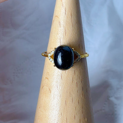 Fashionable Golden Black Tourmaline Pendant Ring For Women