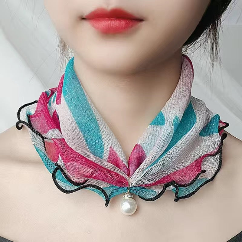 Printed Cute Decorative Scarf Lace Thin Pendant Small Silk Scarf