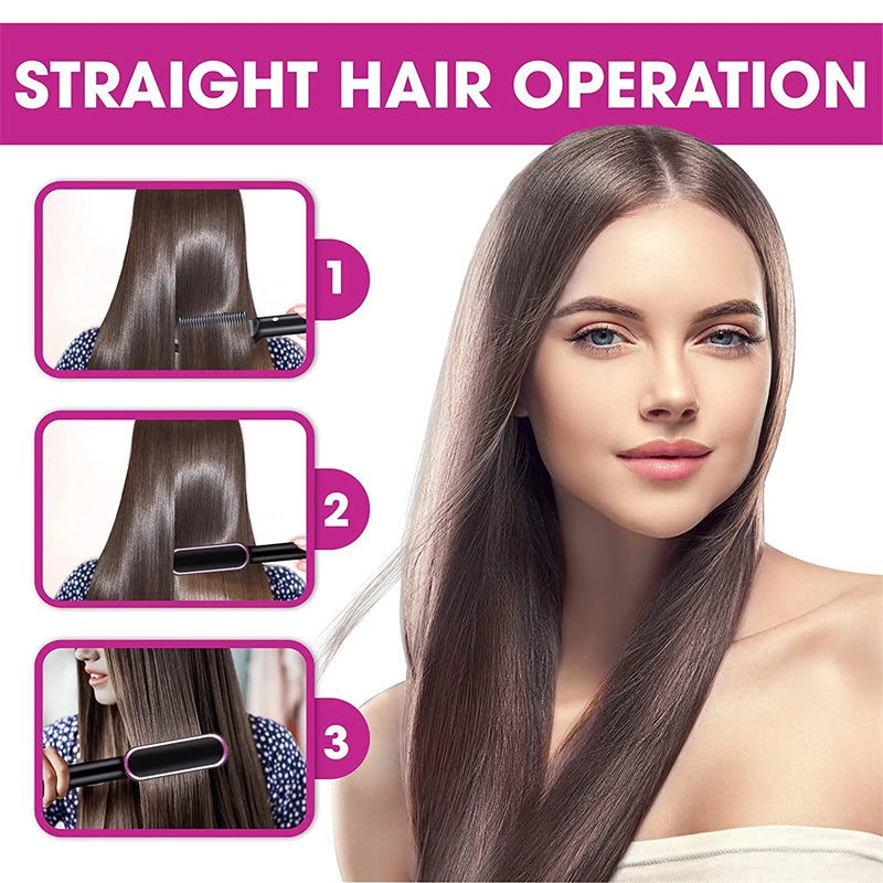New 2 In 1 Hair Straightener Hot Comb Negative Ion Curling Tong Dual-purpose Electric Hair Brush - SD & CO.
