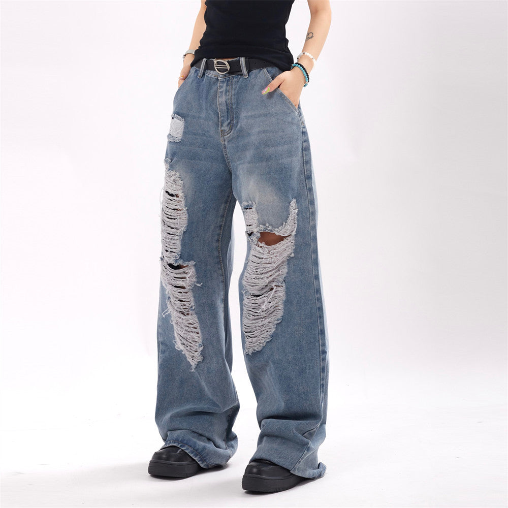 Ripped Denim Trousers For Men And Women