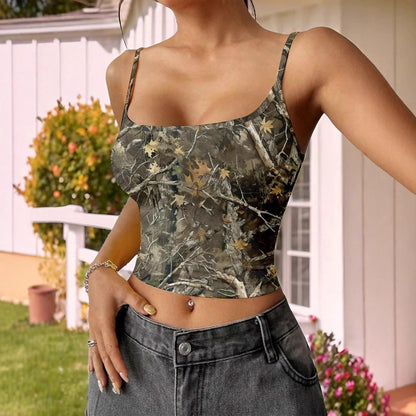 Women's Top Summer Clothing Sweet Printed Tube Top Retro Spaghetti Straps