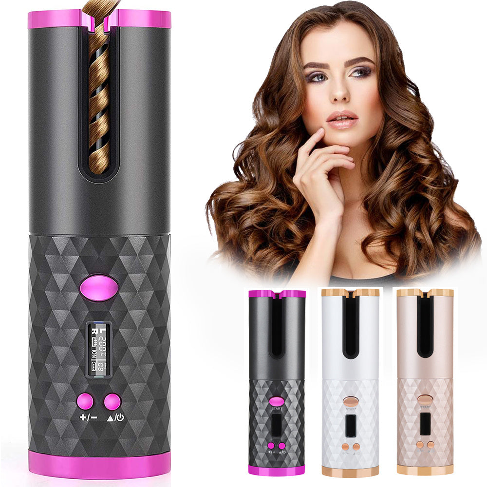 Rechargeable Automatic Hair Curler Women Portable Hair Curling Iron LCD Display Ceramic Curly Rotating Curling Wave Styer - SD & CO.