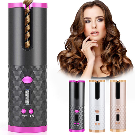 Rechargeable Automatic Hair Curler Women Portable Hair Curling Iron LCD Display Ceramic Curly Rotating Curling Wave Styer - SD & CO.