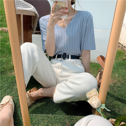 Top Thin Ice Silk Short Sleeve Knitted T-shirt