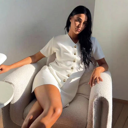 Solid Color Summer Women's Metal Button Knit Dress