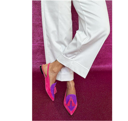 Color Matching Women's Plus Size Pointed Low Heel Slingback Sandals