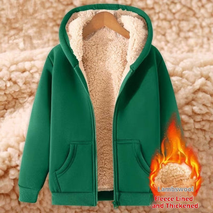 Women's Simple Solid Color Cold-proof Warm Berber Fleece Hooded Jacket - SD & CO.