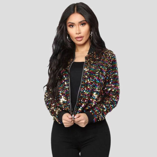 Women's Sequins Zipper Clothes Long Sleeve Cardigan Jacket - SD & CO.