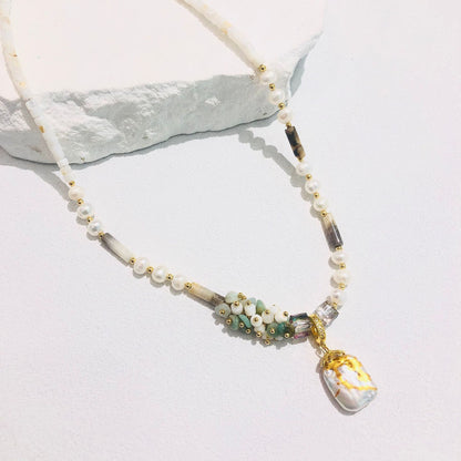 Hand-woven Colored Necklace With Natural Freshwater Pearls