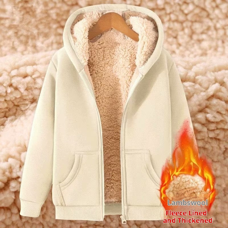 Women's Simple Solid Color Cold-proof Warm Berber Fleece Hooded Jacket - SD & CO.