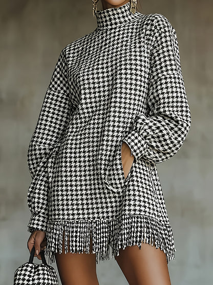 Loose Pocket Tassel Long-Sleeve Suede Dress