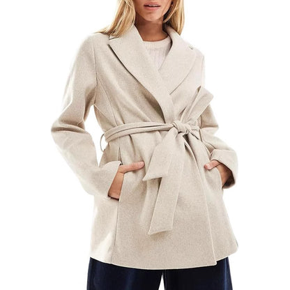 Women's Fashion Belt Notched Lapel Pea Coat