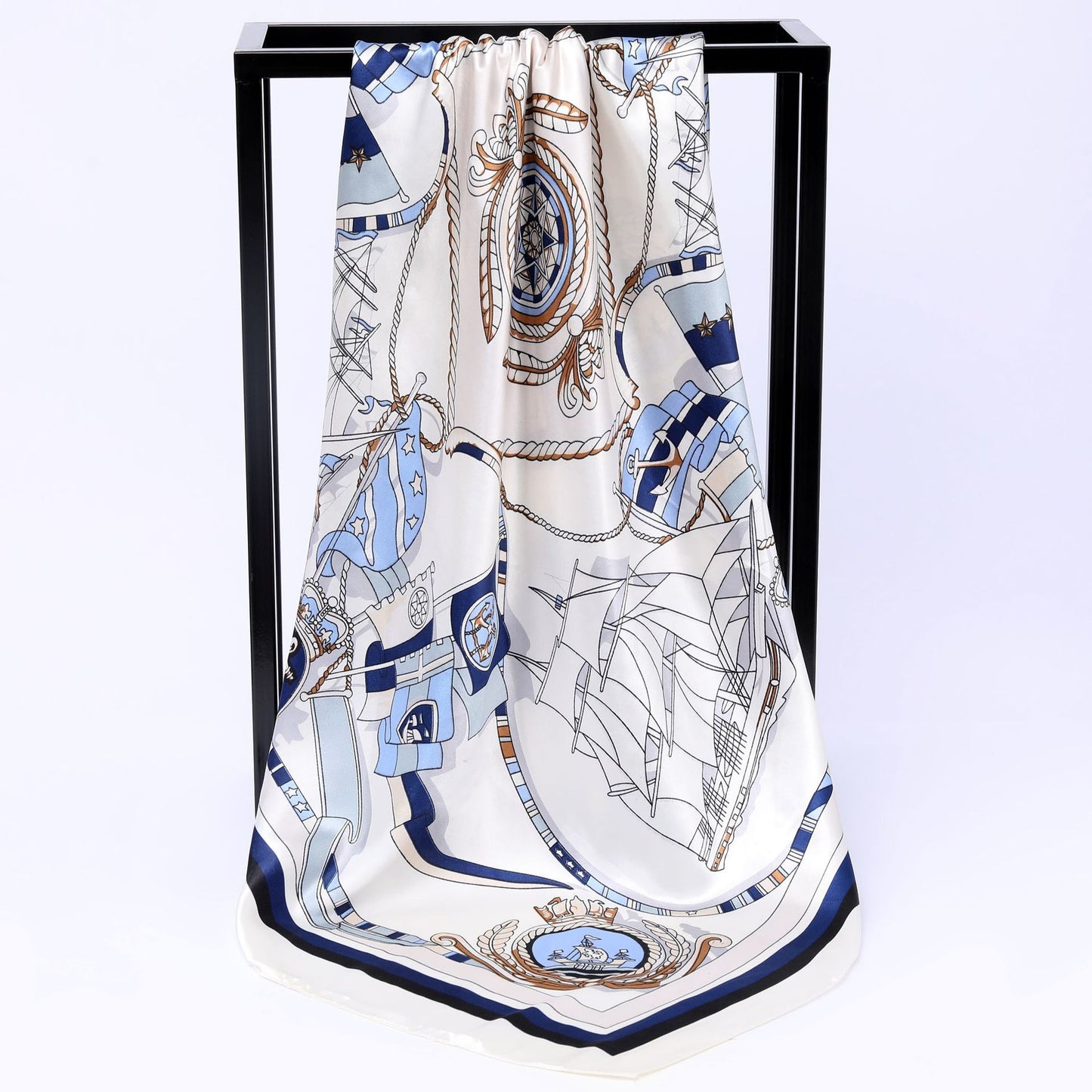 Sailing Print Emulation Silk Scarf Fashion Shawl