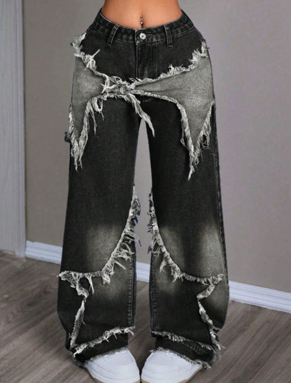 Retro Star Patchwork Heavy Wash Women's Jeans