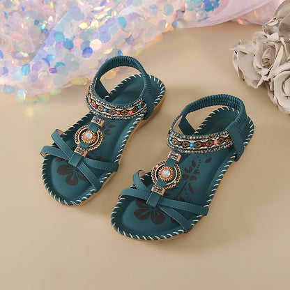 Stylish Beach Flat Handmade Beaded Rhinestone Sandals