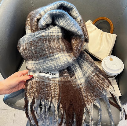 Scarf Winter Thicken Thermal Solid Color Mohair Shawl