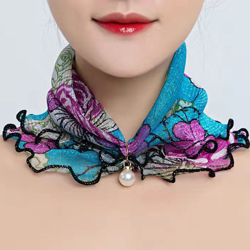 Printed Cute Decorative Scarf Lace Thin Pendant Small Silk Scarf