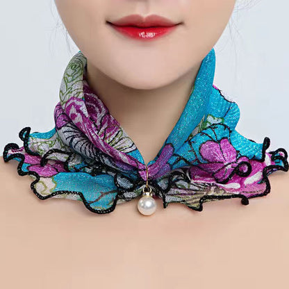 Printed Cute Decorative Scarf Lace Thin Pendant Small Silk Scarf