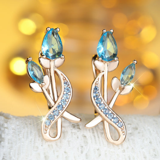 Luxury Flower Bouquet Champagne Tulip Full Diamond Earrings