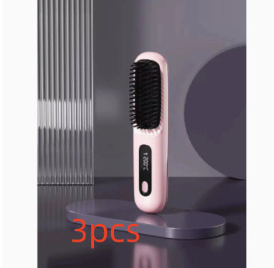 2 In 1 Straight Hair Comb Wireless Hair Straightener Brush Hair Fast Heating Portable Hot Curler USB Charging - SD & CO.