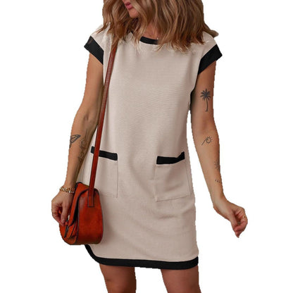 Women's Pullover Pocket Flap Sleeve Color-blocked Straight Dress