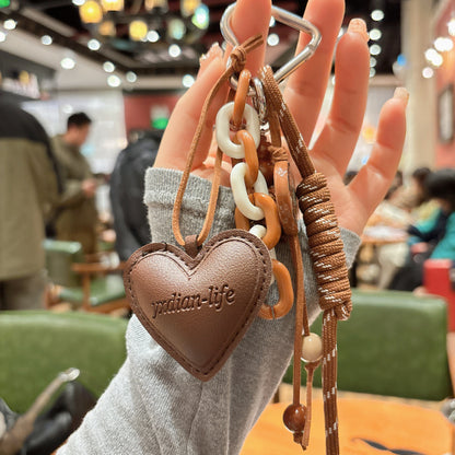 Woven Rope Leather Heart-shaped Small Gourd Pendant Keychain