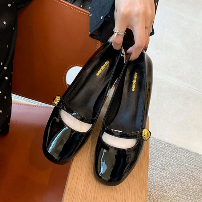 Platform Leather Shoes Shallow Mouth Round Head Chunky Heel