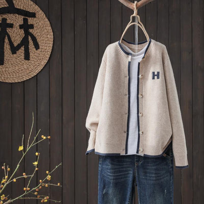 Round Neck Single-breasted Knitted Cardigan Women's Loose Coat - SD & CO.