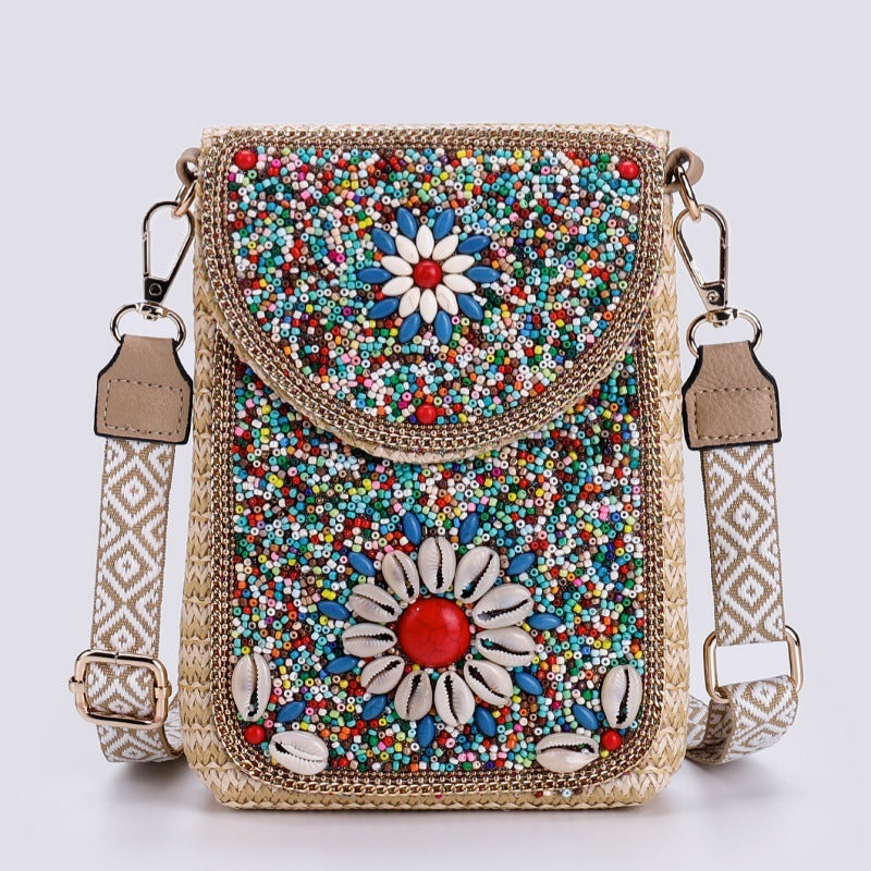 Rice Bead Bag Woven Women's Shoulder