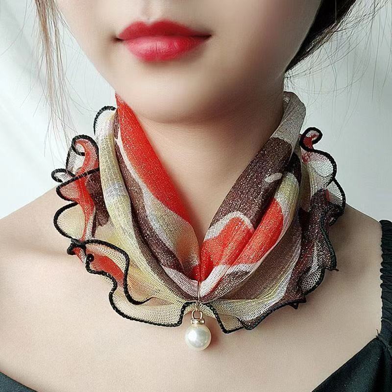 Printed Cute Decorative Scarf Lace Thin Pendant Small Silk Scarf