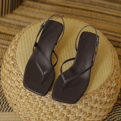 Soft Leather Square Toe High Heel Sandals For Women Summer