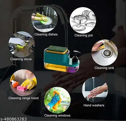 3 in 1 Soap Dispenser for Kitchen Dishwasher Liquid Dispenser Pump with Sponge Kitchen Cleaner